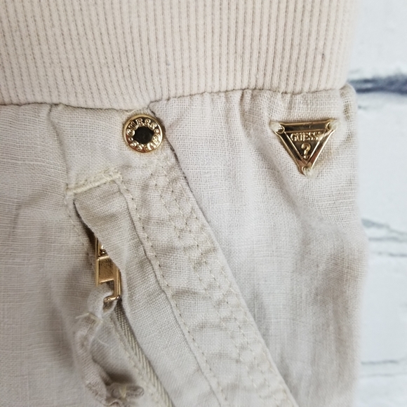 GUESS | linen drawstring waist cropped short pants - Picture 3 of 7